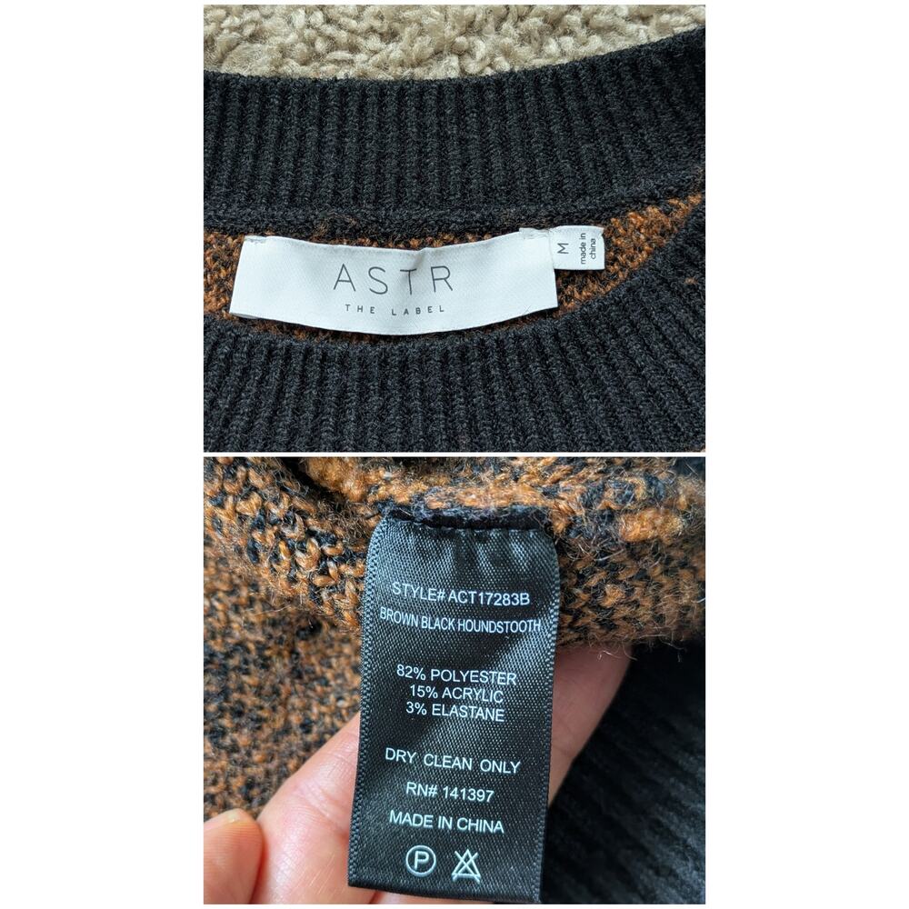 ASTR The Label Crop Sweater Womens M Brown Black Houndstooth Preppy Academia - Picture 2 of 7